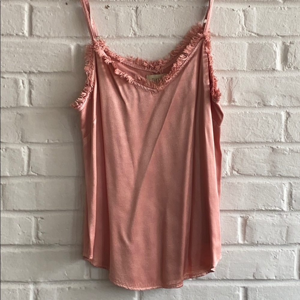 Tina + Jo Pink tank top with frill fringe neckline